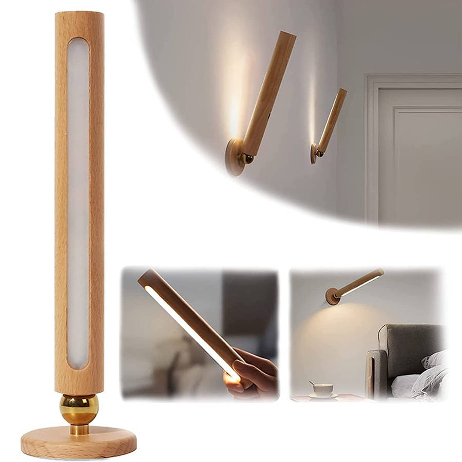Rotatable Wooden Wall Lamp Magnetic Detachable Wall Mounted Torch Light