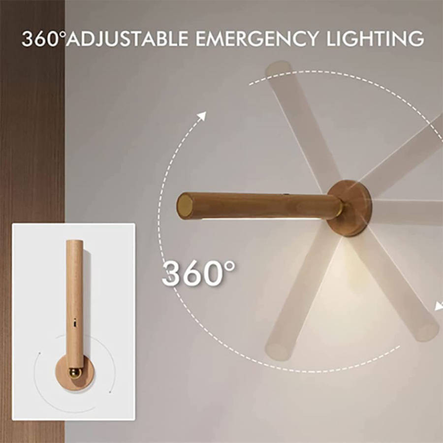 Rotatable Wooden Wall Lamp Magnetic Detachable Wall Mounted Torch Light