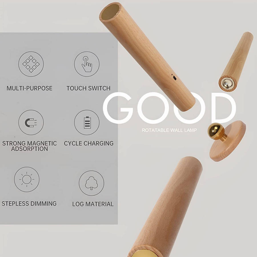 Rotatable Wooden Wall Lamp Magnetic Detachable Wall Mounted Torch Light