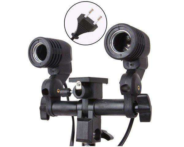 Studio Double Head AC Socket Flash Bracket - Black