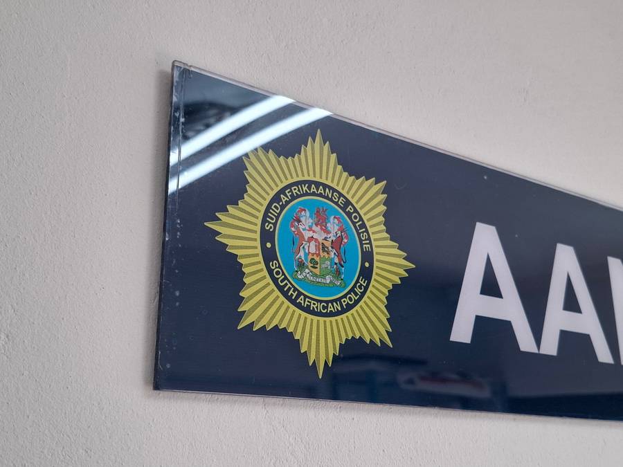 Perspex SAP "Aanklagkantoor" sign 1200mm x 140mm