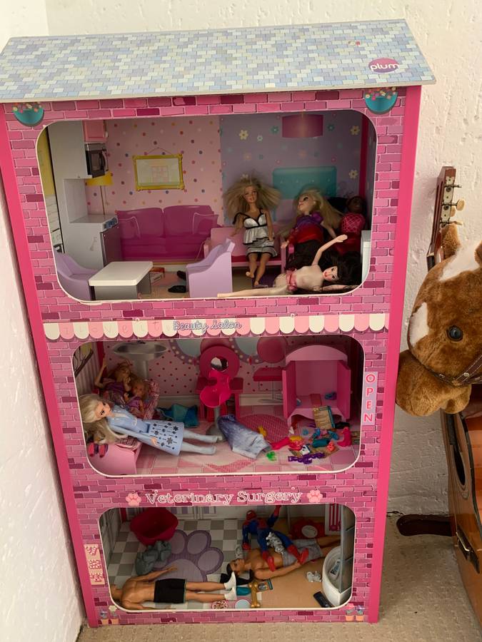 Barbie 3 story wooden dollhouse including wooden furniture