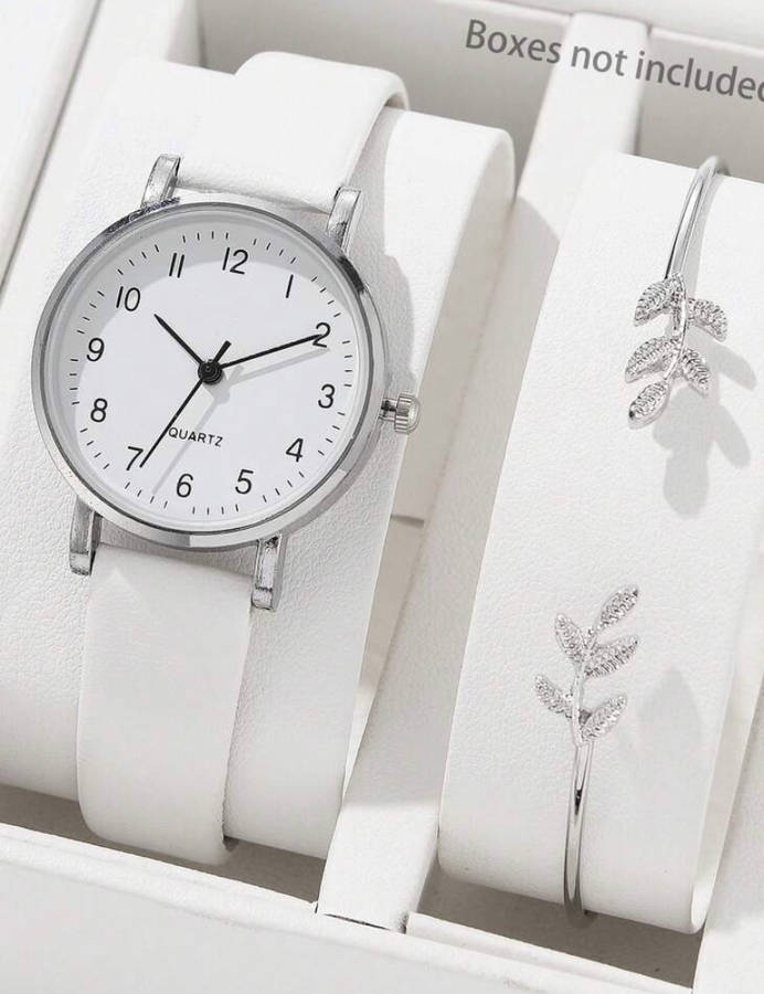 Quartz Watch with silver fashion bangle