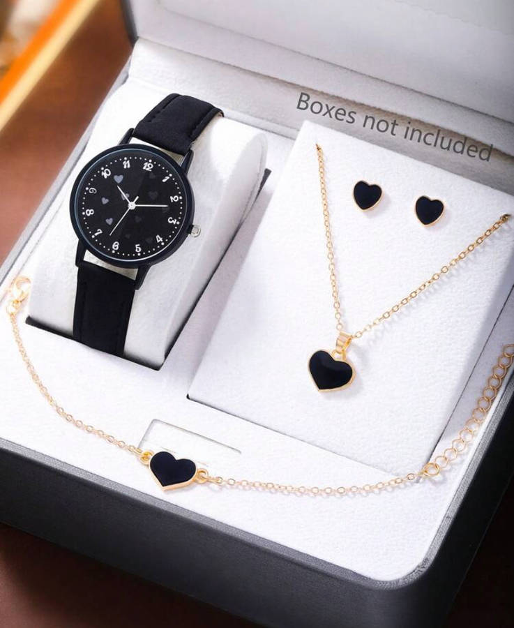 **REDUCED 70%off Black November : 4piece Watch with matching Bracelet, Chain and Earrings gift set**