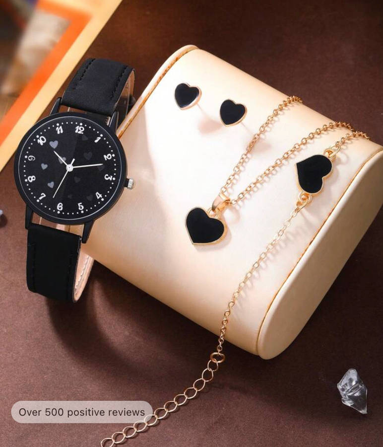 **REDUCED 70%off Black November : 4piece Watch with matching Bracelet, Chain and Earrings gift set**