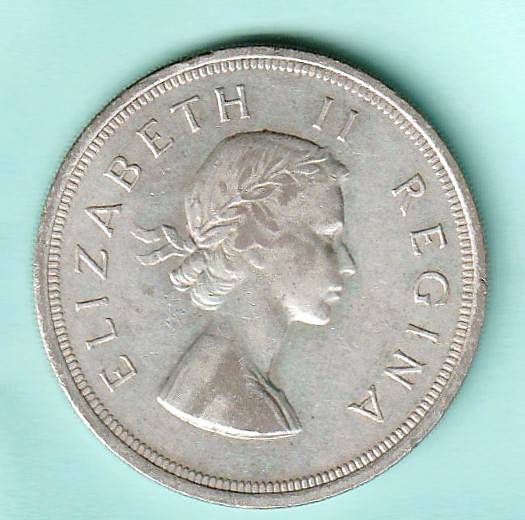 1957 South Africa Union Silver Five Shilling. As per scan.
