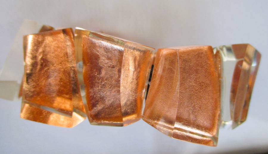 Emocion by Zsiska bracelet, rose gold leave and resin. Designers fashion satement.