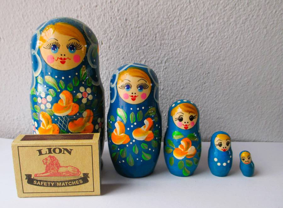 Vintage Hand Painted Russian Matryoshka nested dolls, Lot of 5. Biggest one 130mm high.