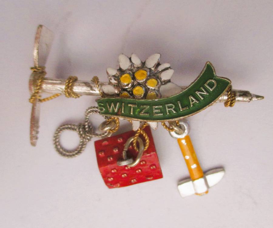 Vintage Switzerland Alps Hiking Flower Pic, Rope Tyrol Hat Pin