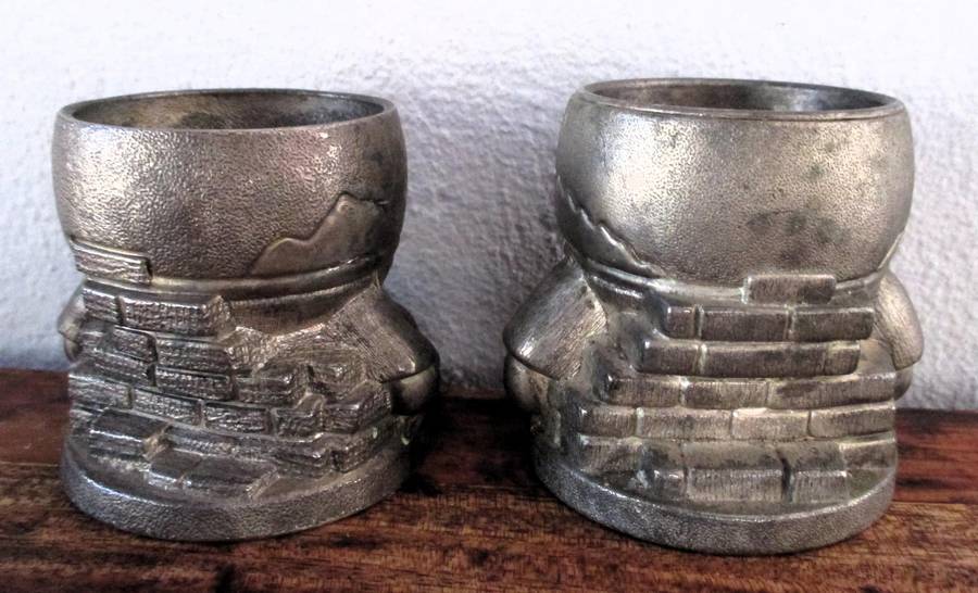 2x Vintage Humpty Dumpty Silver Plated/Pewter Egg Cup. Collectable. 60mm high.