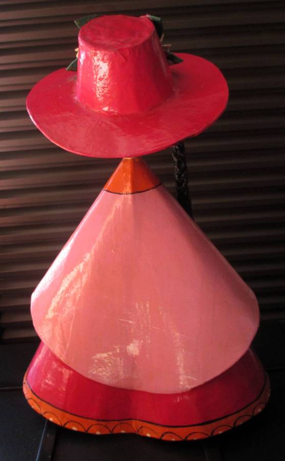 Vintage Mexican Folk Art Doll  Big Eyes Papier Mâché Figurine  Hand Painted 1960s1970s 33cm high.