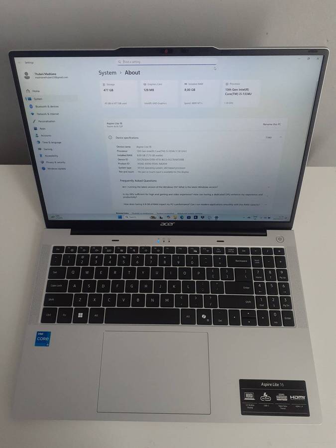 Acer Aspire Lite 16 Laptop i5-1334U 8GB RAM 512GB