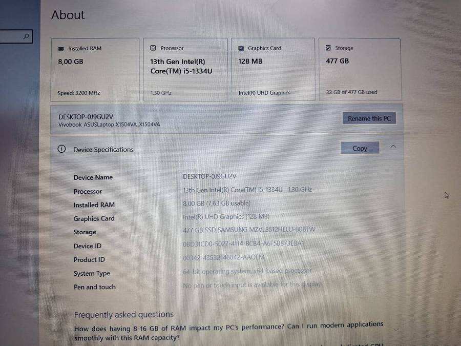 ASUS Vivobook 15 X1504VA Intel i5 13th Gen 8GB RAM 512GB