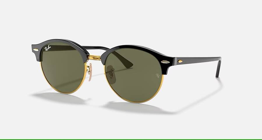 Ray-Ban Clubround Green Lens Black/Gold Frame Unisex Sunglasses RB4246