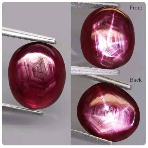 3.36Ct.  Ruby Star Front & Behind 6 Rays Purplish Red Cabochon Tanzania Unheated