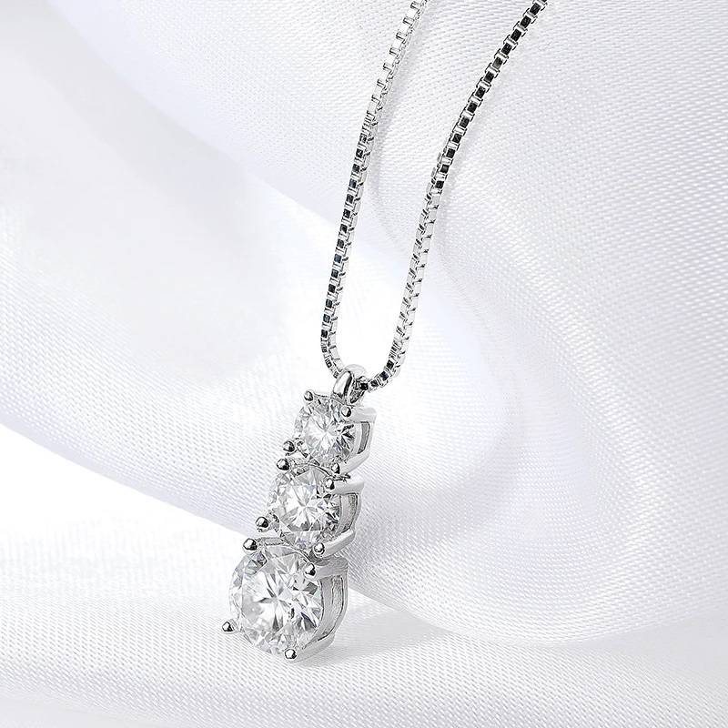 Moissanite Pendant 1.8CT for Women Necklace 3 Stones Solid Silver 925 Jewellery * in Sterling Silver