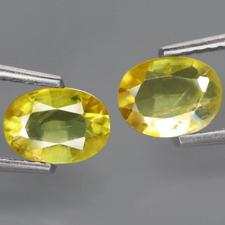 1.17Ct. Sphene Yellowish Green **Pair**Oval Madagascar Ravishing Colour Alluring!  Natural