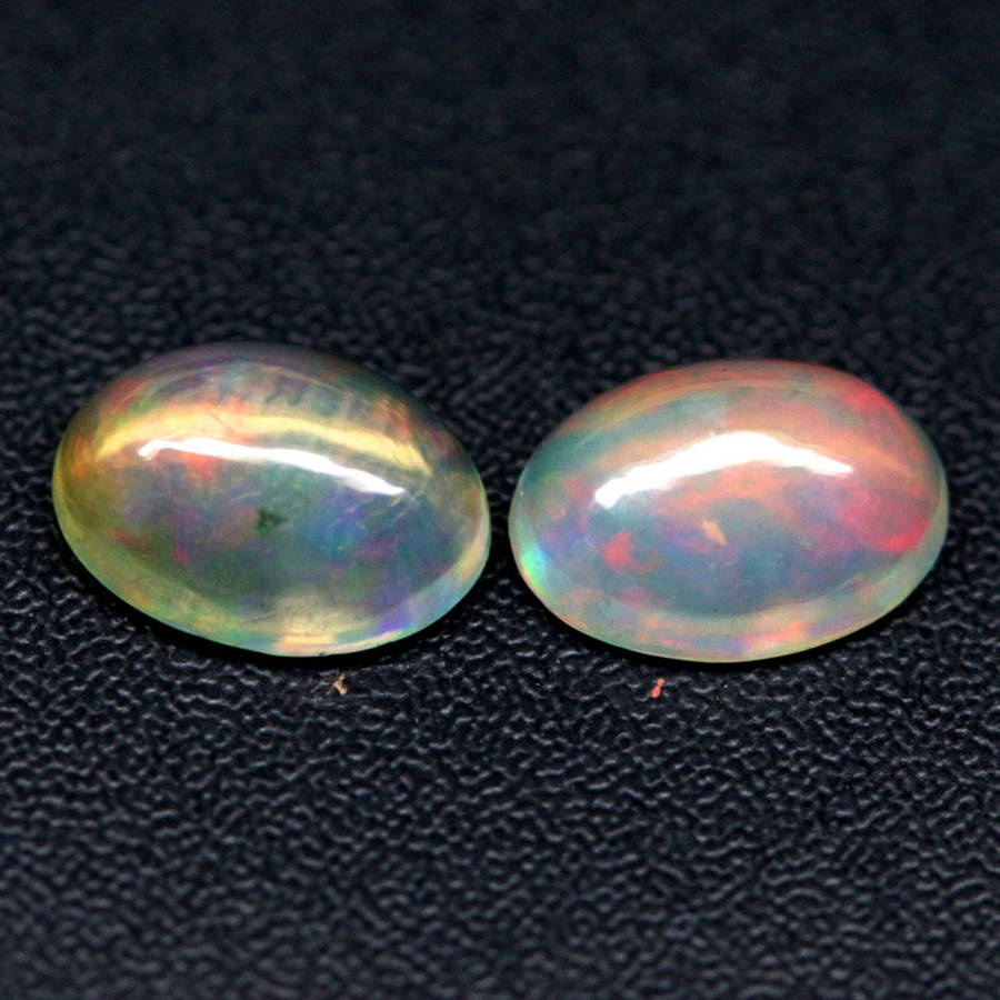 1.14Ct. Opal Oval Cabochon **PAIR**Multi Colors Glittering Rainbow 3D! Ethiopian Natural
