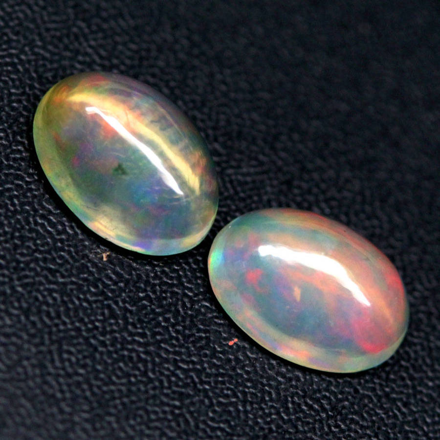 1.14Ct. Opal Oval Cabochon **PAIR**Multi Colors Glittering Rainbow 3D! Ethiopian Natural