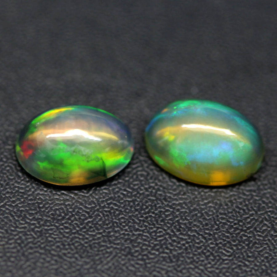 1.22Ct. Opal Oval Cabochon **Pair**Multi Colors Glittering Rainbow 3D Ethiopian Gemstone