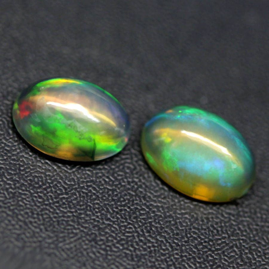 1.22Ct. Opal Oval Cabochon **Pair**Multi Colors Glittering Rainbow 3D Ethiopian Gemstone