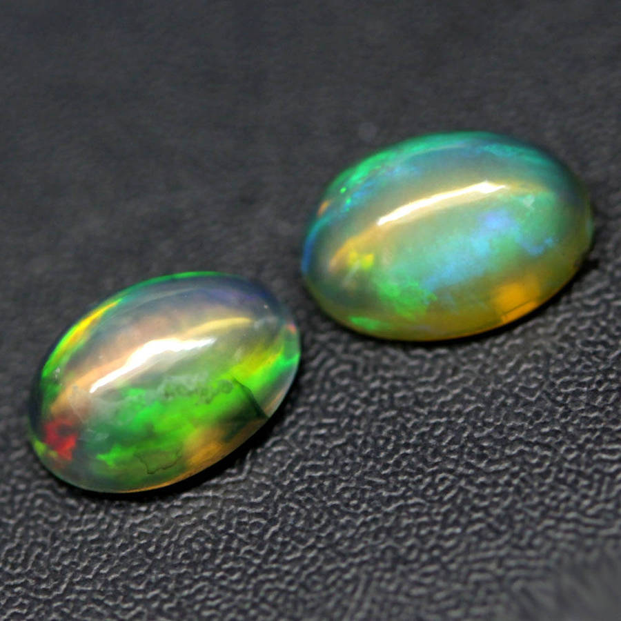 1.22Ct. Opal Oval Cabochon **Pair**Multi Colors Glittering Rainbow 3D Ethiopian Gemstone