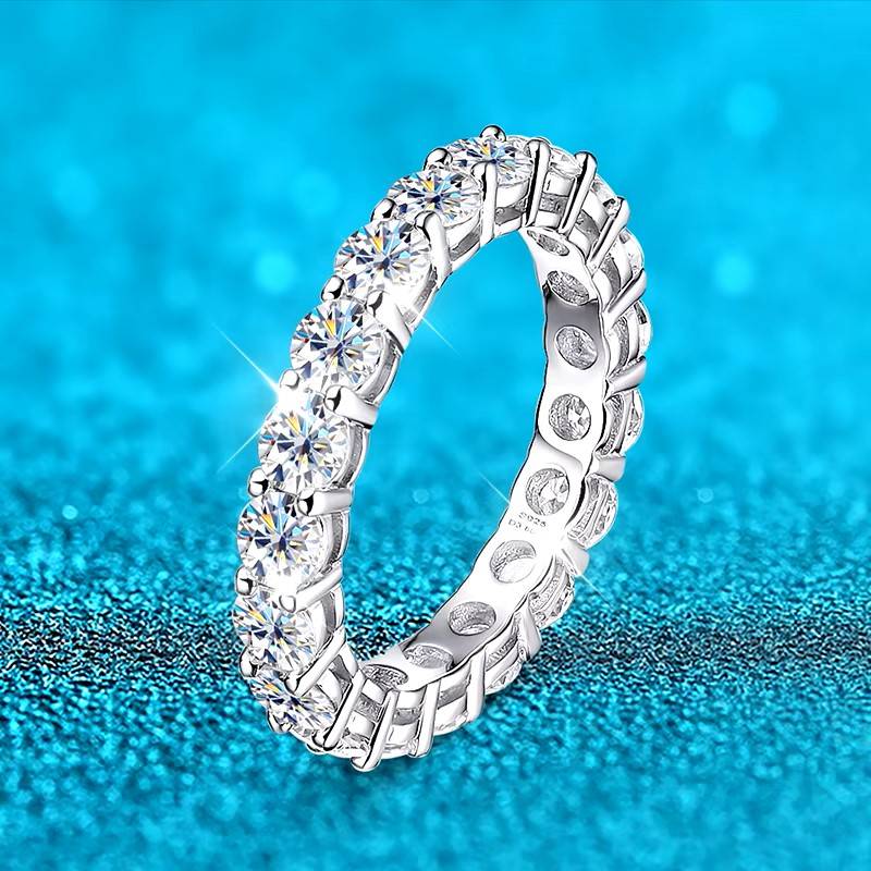 Serenity  Zircon D Color 3mm Row Ring   Silver Finger Ring