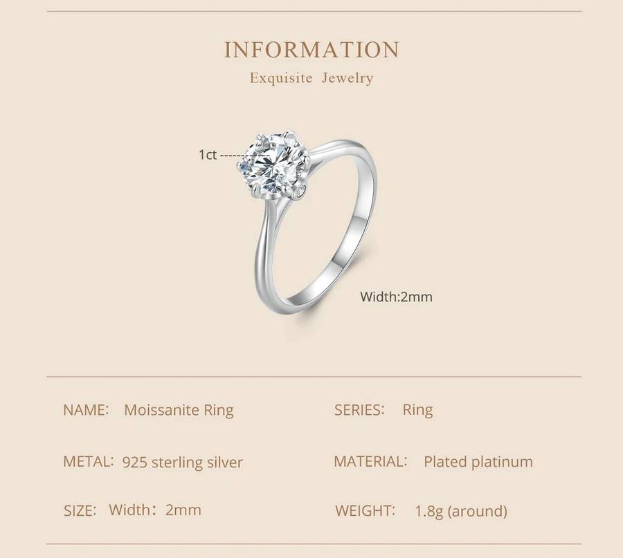 1.00 Carat Moissanite**GRA Certified**  VVSI/D Engagement Ring in Sterling Silver