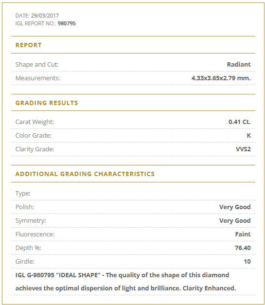 0.41cts Diamond Radiant Cut K/VVS2 **Certified**Fancy Yellow