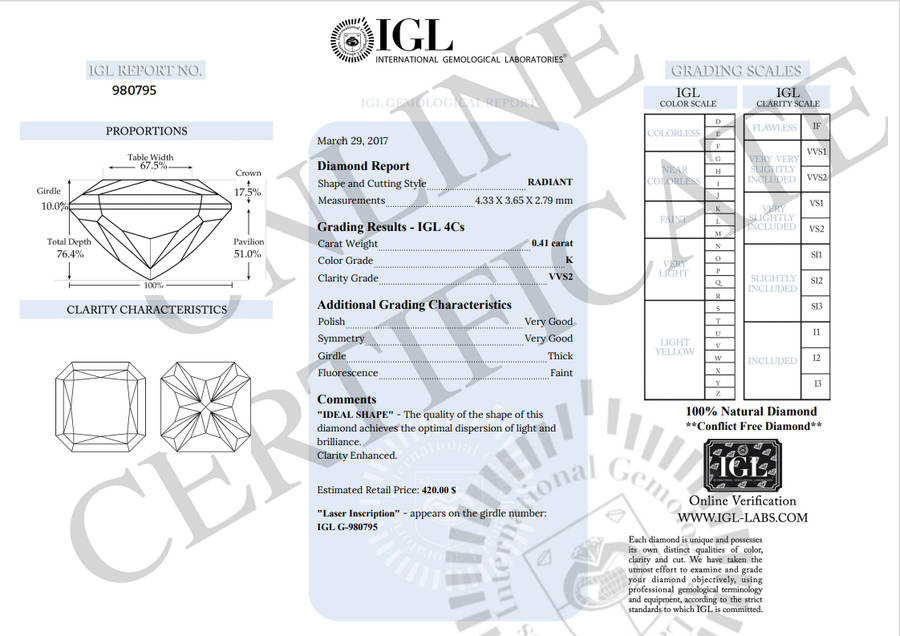 0.41cts Diamond Radiant Cut K/VVS2 **Certified**Fancy Yellow