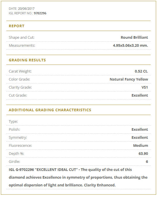 0.52cts Diamond Round Cut VS1 / Fancy Yellow**Certified**