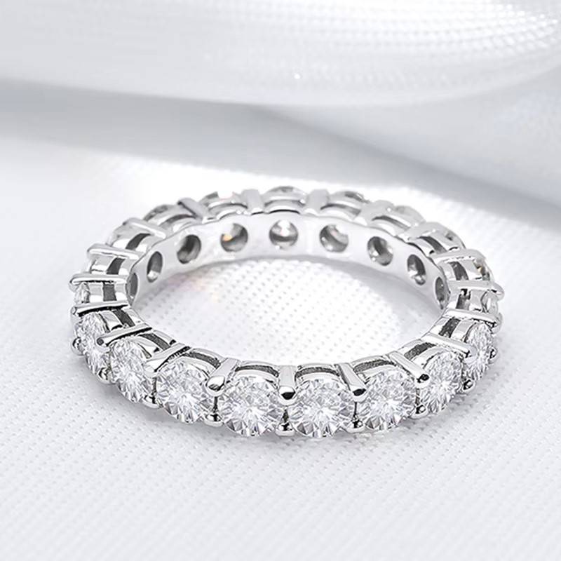 Serenity  Zircon D Color 3mm Row Ring   Silver Finger Ring