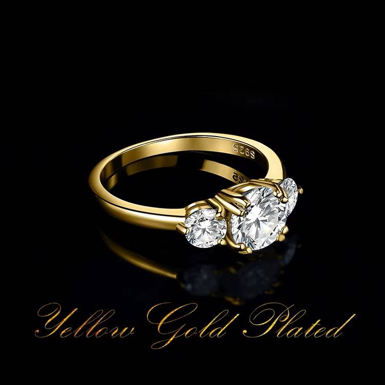 3.00 Carat Trilogy Moissanite Yellow Gold  VVSI/D Engagement Ring **GRA Certified**