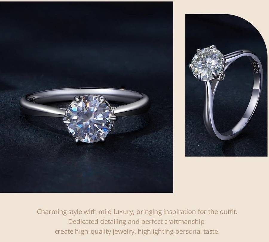 1.00 Carat Moissanite**GRA Certified**  VVSI/D Engagement Ring in Sterling Silver