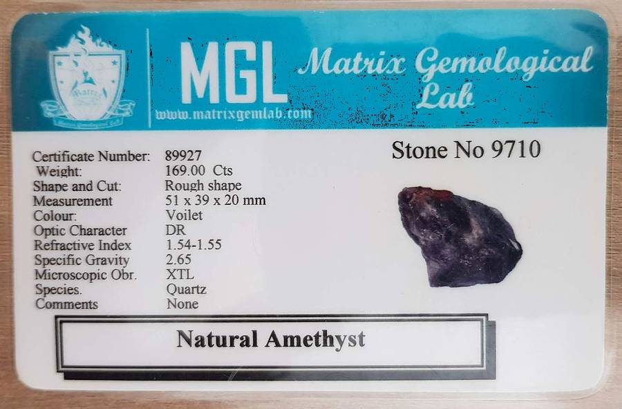 169Ct.  Amethyst Rough Purple  Natural Brazil