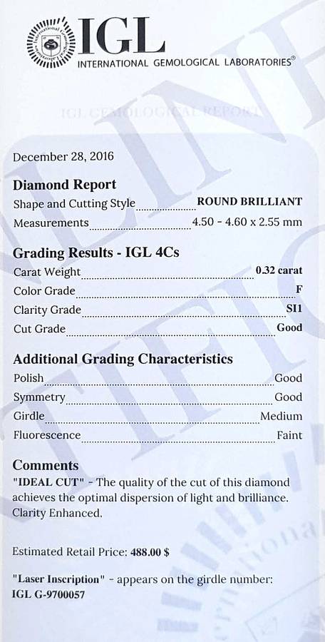 0.32Cts Diamond**Certified**  F/SI1 Natural Loose White Natural