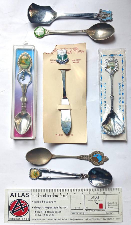 7 x Souvenir Spoons & Butter Knife (International)