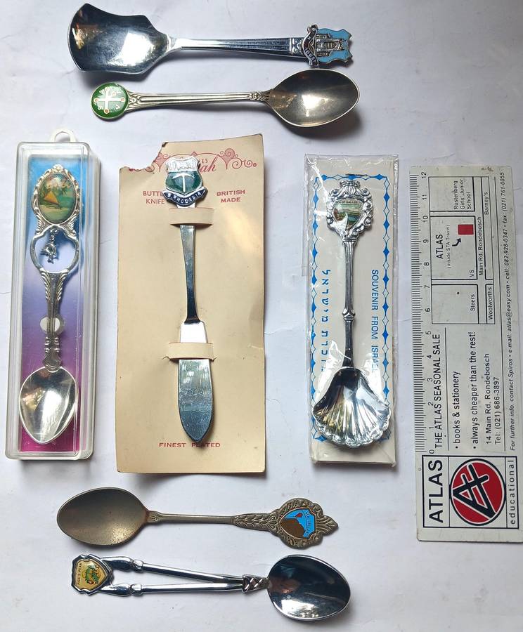 7 x Souvenir Spoons & Butter Knife (International)