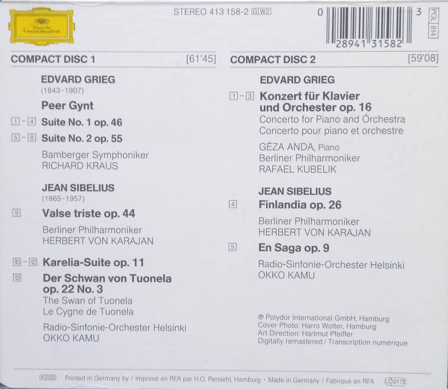 Grieg: Piano Concerto & Peer Gynt, Sibelius: Finlandia, En Saga, Karelia Suite etc. (2-CD Set)