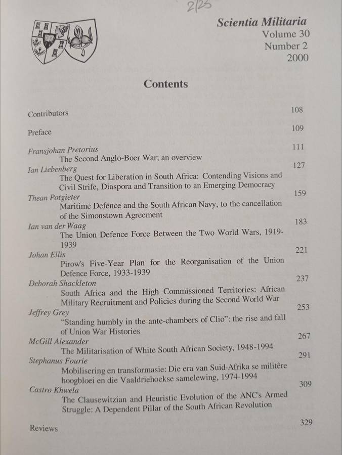 Scienta Militaria South African Journal of Military Studies Editor Lt Col Ian van der Waag
