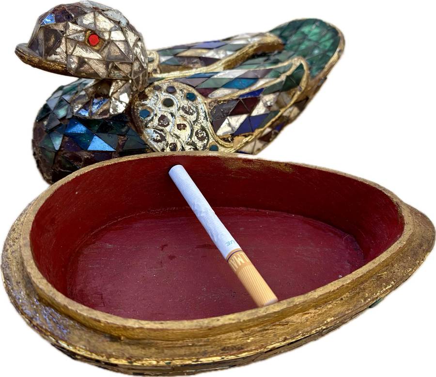 Antique wood Duck Trinket Box Bird Mosaic  Glass Art