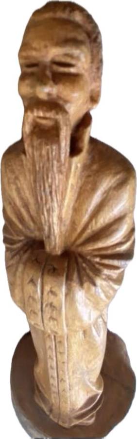 vintage native asian woodcraft wood carving of wise sage man noman shaman sculpture figure signed