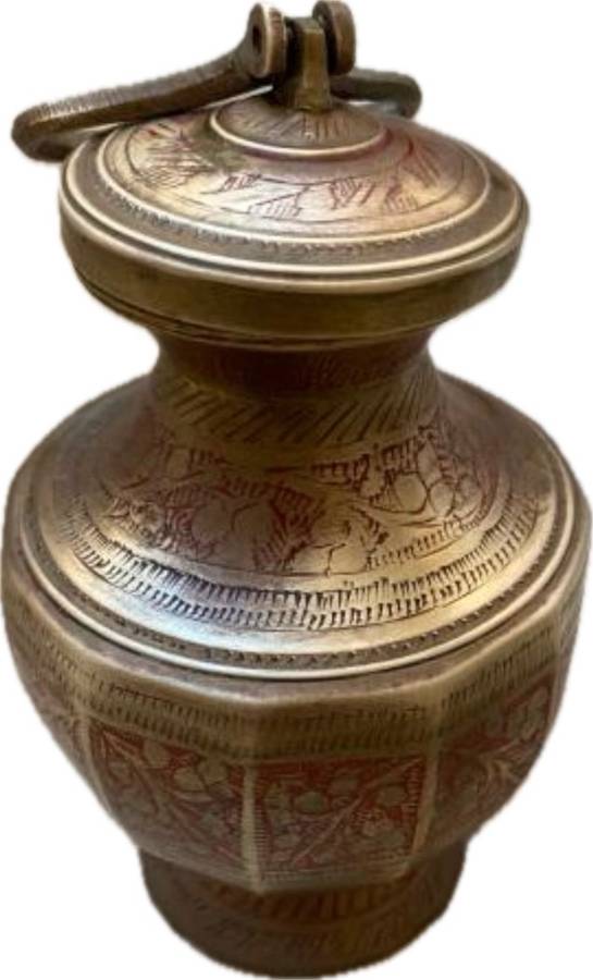 vintage brass jar with lid etched floral detail