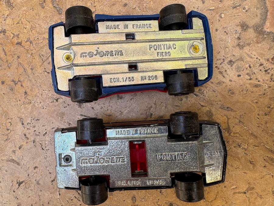 Vintage Majorette Pontiac fiero no 206 , Pontiac  fire bird no 248 diecast car pair