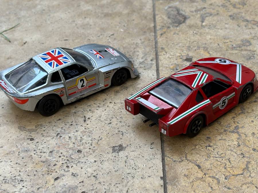 Vintage Polistil racing car pair Ferrari Porsche
