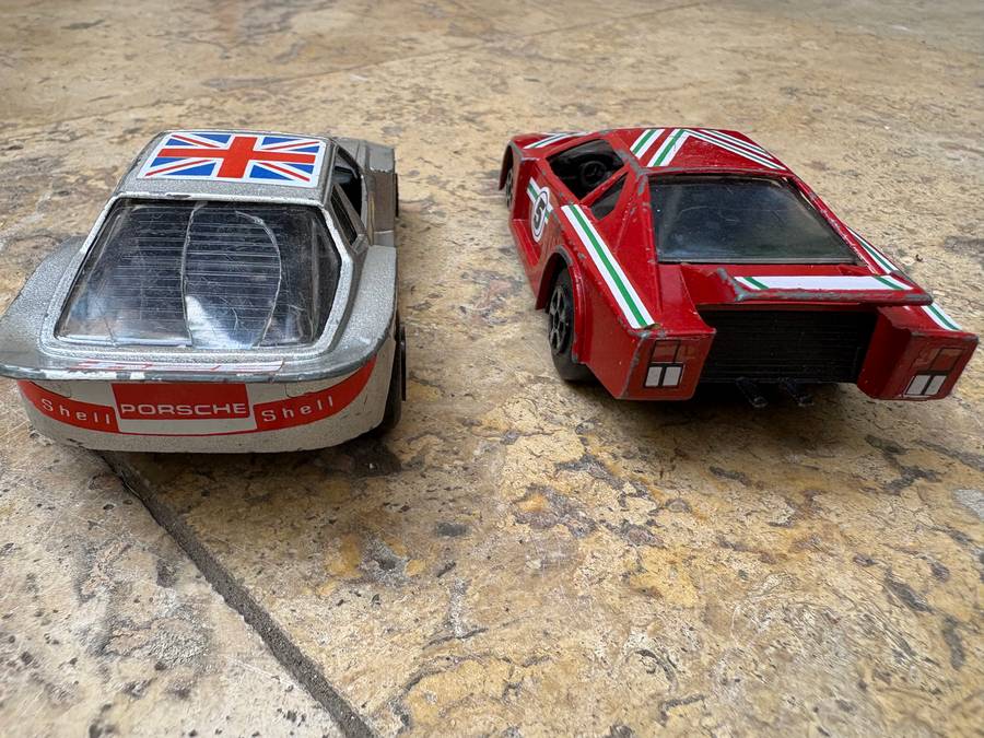 Vintage Polistil racing car pair Ferrari Porsche