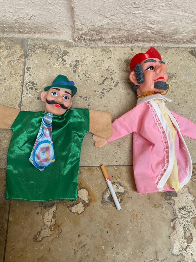 Vintage rubber head puppet pair Germany