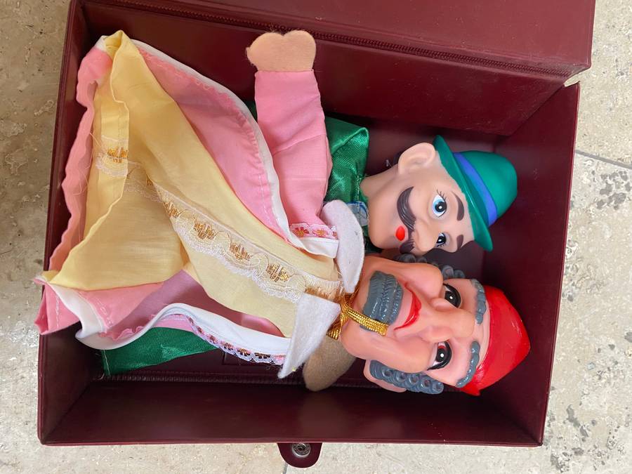 Vintage rubber head puppet pair Germany