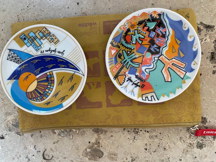 Vintage Lufthansa Yves Galgon Hutschenreuther coaster pair 1988