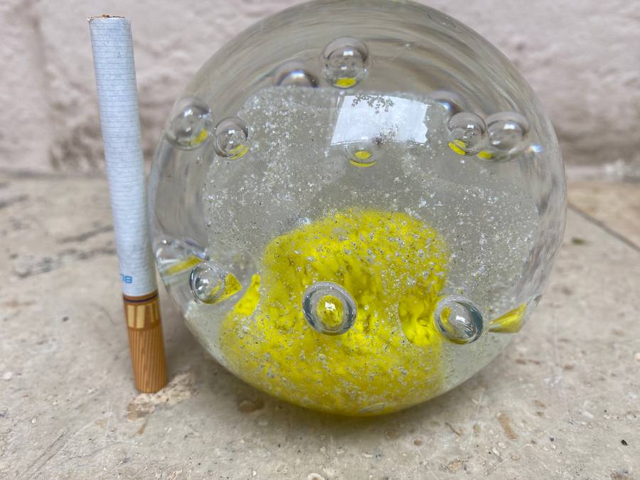 vintage Murano glass  paper weight paperweight pair bubbles Yellow and blue